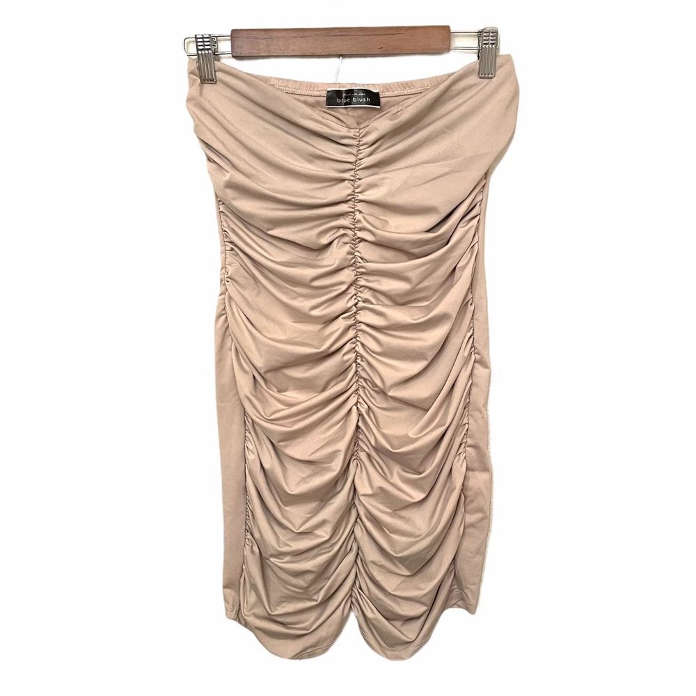 Women's Sexy Tan Ruched Mini Bodycon Tube Dress M